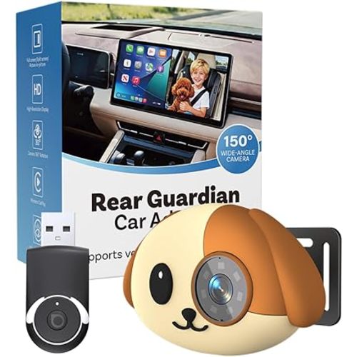 Baby Car Camera with Wireless CarPlay Adapter, 1080P Car Baby Monitor for Factory Screen, Picture-in-Picture Navigation, Cute Dag Silicone Design (for iPhone Only)
