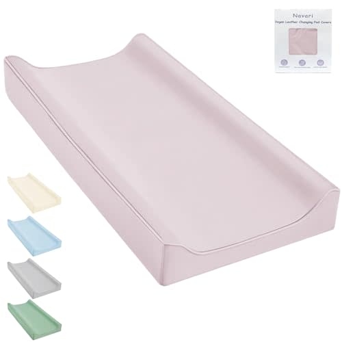 Vegan Leather Changing Pad Cover - 31"X 16" - Waterproof Wipeable, Extra Thick & Portable & Non-Slip Diaper Mat - Fits Standard Changing Tables for Baby Boy Girl (Pink)