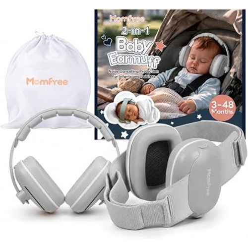 2-in-1 Baby Ear Muffs for Sound Reduction, Hearing Protection for Airplane, Fireworks, Soft & Comfort Noise Cancelling Headphones with Adjustable Headband for Babies and Toddlers(3-48 Months)