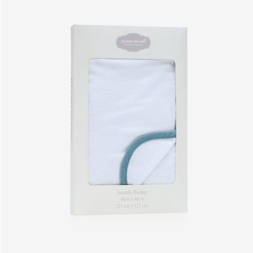 MOMS ON CALL Baby & Newborn Swaddle Blanket | 0-3 Months | Nursery Baby Gift | 48 X 48 Inch | 100% Cotton | Calm Blue with Gift Box
