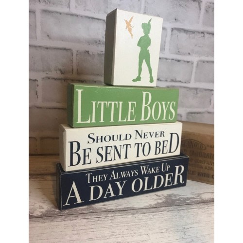 Neverland Never Send Boys To Bed 4 Piece Wood Block Set With Topper Options | Peter Pan Nursery | Peter Pan Baby Nursery | Baby Shower Gift