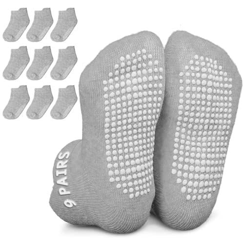 Infinno Baby Non Slip Ankle Socks 9 Pairs - Toddler Socks with Grips for Kids, Infants Boys and Girls 6-24 Months, 1T-7T
