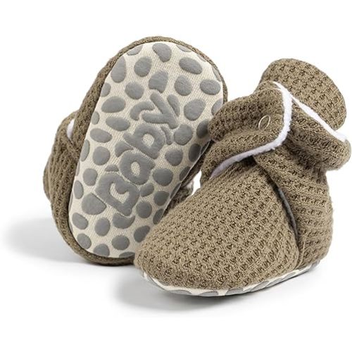 HsdsBebe Unisex Newborn Baby Cotton Booties Non-Slip Sole for Toddler Boys Girls Infant Winter Warm Fleece Cozy Socks Shoes