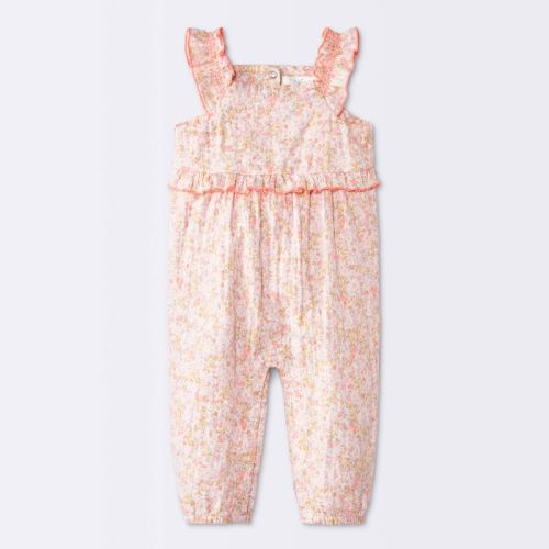 Baby Girls' Ruffle Gauze Floral Tank Jumpsuit - Cloud Island™ Pink 0-3M