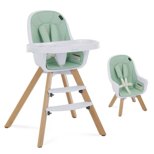 Evolur Zoodle 2-in-1 High Chair Booster Feeding Chair with Modern Design, Mint (Model #254)
