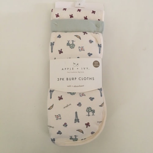NEW Baby Burp Cloths 3pk Solid and Prints “Bonjour” | Apple + Ivy