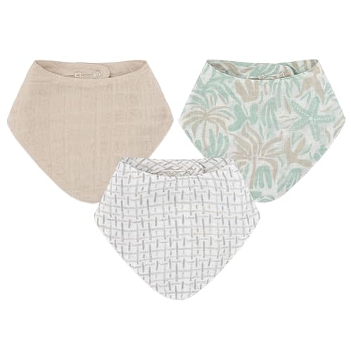 Crane Baby Soft Muslin Baby Bib Set, Adjustable and Absorbent Bandana Style Bibs for Boys and Girls