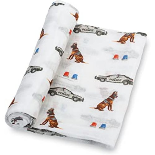 LollyBanks Swaddle Blanket | 100% Muslin Cotton | Newborn and Baby Nursery Essentials for Boys, Registry | Police Dog German Shepherd Print