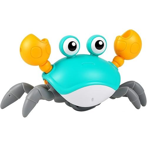 Crawling Crab – Moving, Dancing, Walking Toy for Babies & Toddlers | Interactive Tummy Time Crab with Music & Lights | Boys & Girls Infant Crawling Toys & Baby (Blue)