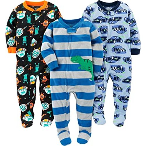 Simple Joys by Carter's Toddlers and Baby Boys' Loose-Fit Flame Resistant Fleece Footed Pajamas, Pack of 3