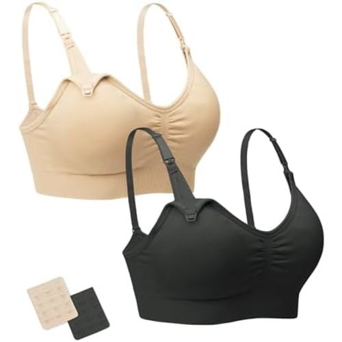 Stelle Nursing Bras Maternity Bra for Breastfeeding Pregnancy Wireless Bralette with Pads, Extenders & Clips