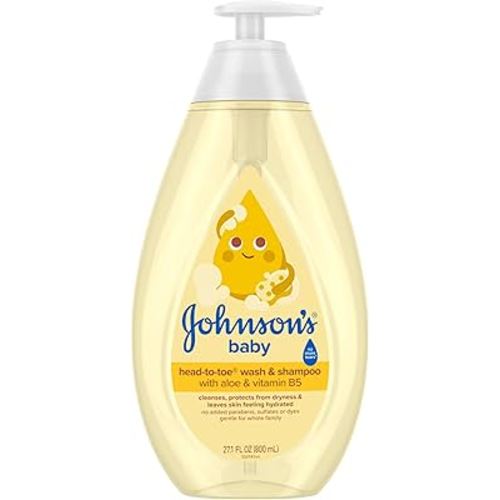Johnson's Baby Head-To-Toe Baby Wash & Shampoo + Aloe & Vitamin B5, 2-in-1 Bath Wash Gently Cleanses Newborn's Delicate Skin & Hair, Hypoallergenic, No Added Parabens, Dyes & Sulfates, 27.1 fl. oz