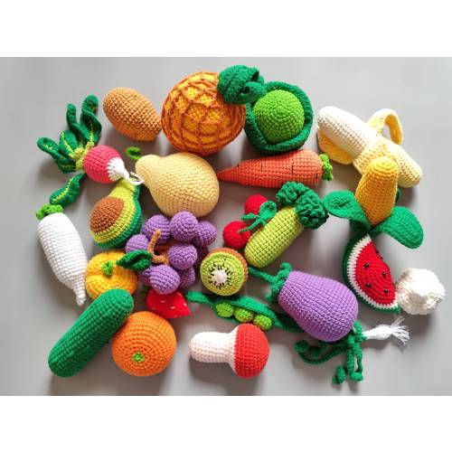 Crochet play food for baby, crochet fruits basket, , crochet fruit and vegetables, crochet veggies, fruits basket plush, crochet kids toys