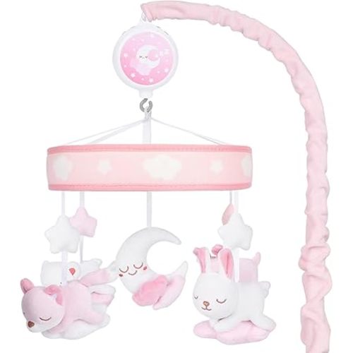Crib Mobile for Girls, Baby Mobile for Crib with 12 Lullabies Digital Musical Box, 3 Modes, Volume & Songs Control, Pink Design for Nursey Decor