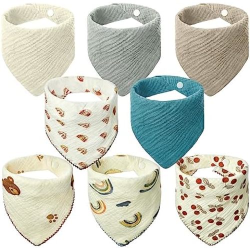 Lictin Muslin Baby Drool Bibs - 8 Pack Baby Bandana Drool Bibs Cotton Unisex, Snap Muslin Bibs for Boys Girls
