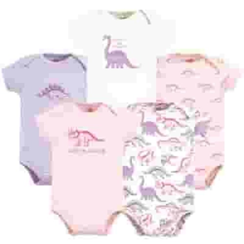 Touched by Nature Unisex Baby Organic Cotton Bodysuits, Retro Dino, Newborn