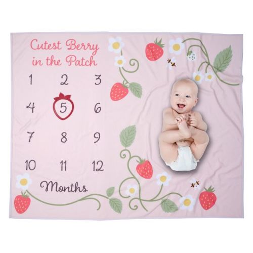 Lambs & Ivy Strawberry Patch Milestone Photo Opportunity Fleece Baby Blanket