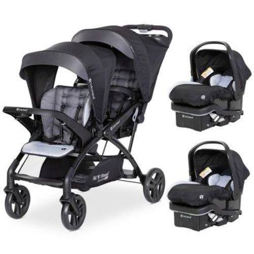 Baby Trend Sit N' Stand Double Stroller 2.0 DLX with 5 Point Harness & EZ-Lift Plus Lightweight Infant Car Seat with Cozy Cover (2 Pack), Modern Khaki