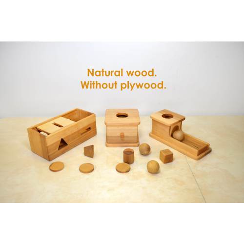 Set of 3 Montessori Classic Boxes / Handmade / Box Ball and Coin / Toy 2in1 / Montessori materials / Montessori toy / Object permanence box