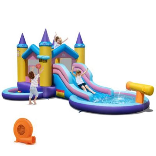 Costway 6 in 1 Kids Inflatable Water Slide Blower with Slide Splash Pool with 680W Blower