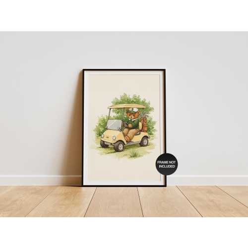 Golf Cart Teddy Bear Nursery Wall Art - 16"x20"