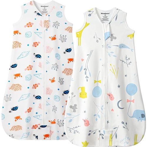 Mosebears Sleep Sack Baby Summer Wearable Blanket,0.5 TOG Cotton Breathable Lightweight Sleep Sack (2 Pack,0-6 Months)