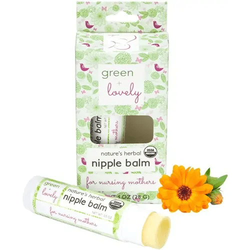 Green+Lovely Nipple Balm Organic Nature's Herbal Breastfeeding Cracked Nipples Soother Nursing Crack Ointment Essential Stick, Silky Calendula Infused, Pregnancy Essential, 2 x 0.5 oz Gift Set