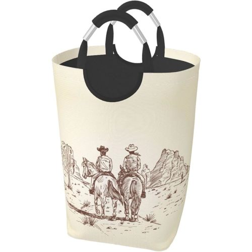 Western Cowboy Laundry Basket Desert Horse Foldable Laundry Hamper Collapsible Laundry Baskets with Handles Clothes Hamper Laundry Tote Bag for Dorm Family Storage Bin 50L