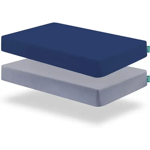 Biloban Crib Sheets Fitted for Boys, 2 Pack Crib Sheet Fits for Standard Crib Mattress, Neutral Toddler Bed Sheets Girl, Grey & Navy, 52”X 28”