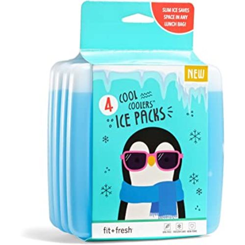 Cool Coolers by Fit & Fresh Slim Ice Packs, Quick Freeze, Space-Saving, Reusable Ice Packs for Lunch Boxes & Coolers