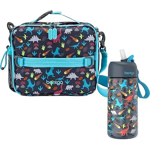 Bentgo® Kids Lunch Bag Set Water Bottle - New & Improved 2023 (Dinosaur)