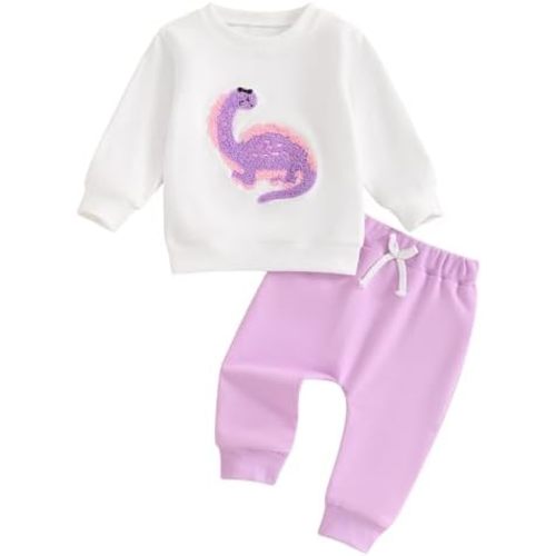 Kupretty Toddler Baby Girl Fall Winter Clothes Embroidered Letter Graphic Crewneck Sweatshirt + Joggers Pants Outfits Set