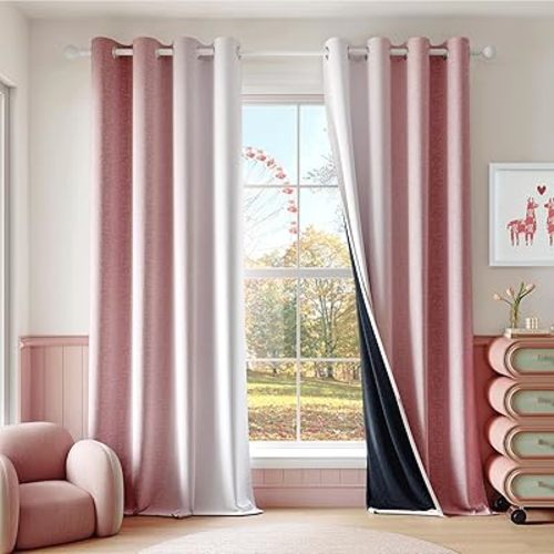 Ombre 100% Blackout Curtains 84 Inch Length 2 Panels for Bedroom Girls Nursery Pink White Gradient Patterned Room Darkening Thermal Insulated Grommet Window Treatment Drapes,52x84, 2 Set