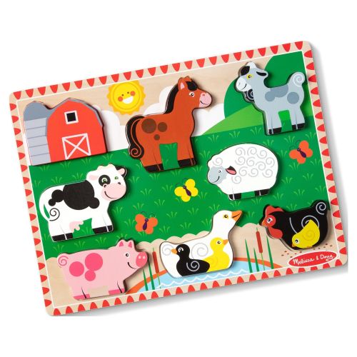 Melissa & Doug FSC-Certified 8-Piece Farm Wooden Chunky Puzzle with Stand-Up Animals