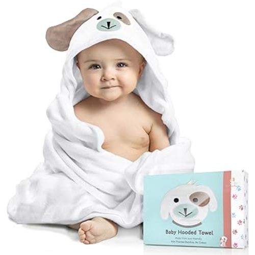 Premium Baby Hooded Towel Viscose Made of Bamboo, Super Absorbent, Design Girl and Boy. Ultra Soft, White, X-Large, 35 x 35 inches.