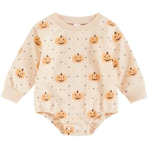 FYBITBO Halloween Baby Girl Boy Clothes Pumpkin Romper Sweatshirt Onesie Long Sleeve Bodysuit Top Fall Winter Outfit