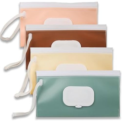 4 PCS Wipes Dispenser with Refillable Baby Wipes Dispenser Ideal for Travel Travel Wipes Case Keeps Wipes Moist and Sealed Perfect for Diaper Bags and Everyday Use