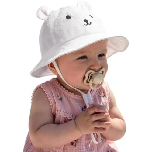 FURTALK Baby Toddler Sun Hat Wide Brim Baby Bucket Hats with Bear Ears Infant Beach Hat