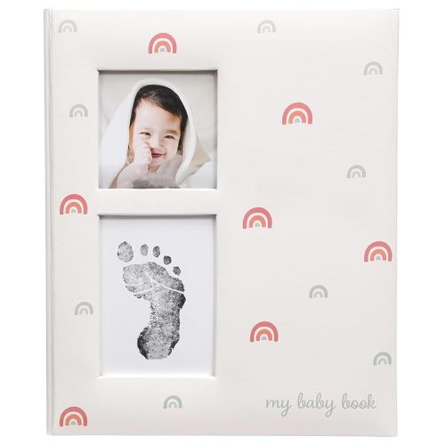 Kate & Milo Babybook and Ink Pad, Gender-Neutral Baby Keepsake, Baby’s First Year Milestone Moment Baby Book, Memory Journal, Rainbow Print