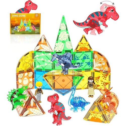 Magnetic Tiles Dinosaurs Magnet Building Blocks Toys for Kids Ages 3-5 4-8 8-12 Creative Animals Educational Stack Tile Construction for Boys Girls Toddlers 5-7 Year Old to STEM Learning