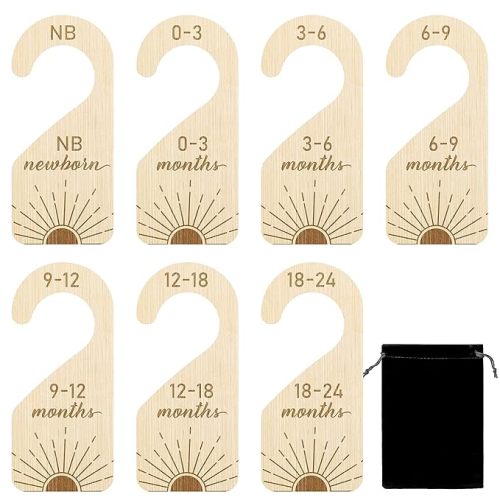 8Pcs wooden Engraved Boho Sun Baby Closet Dividers 0-24 Months
