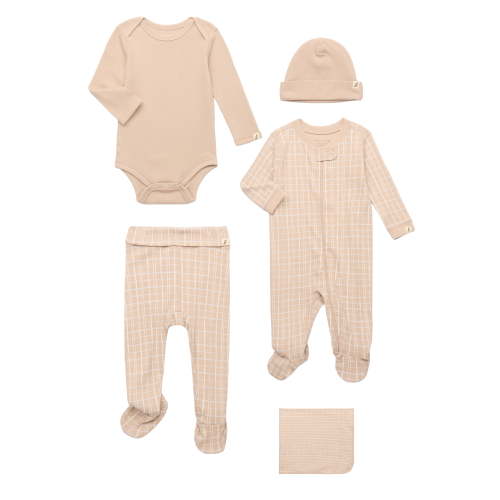 easy-peasy Baby Girls 5-Piece Organic Cotton Pajama Set – Sleeper, Bodysuit, Footed Pants, Hat & Blanket, Sizes 0M–9M