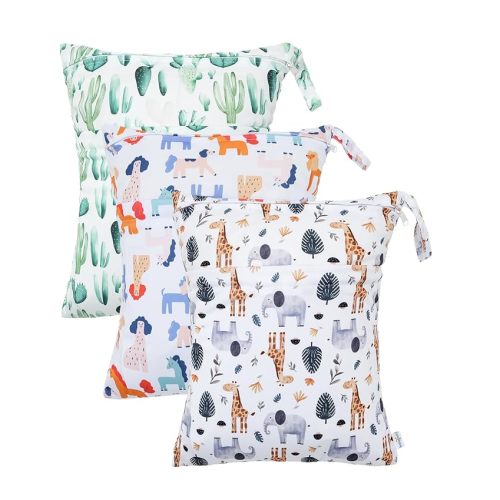 babygoal Animal Wet Dry Bags 3 Pack, Waterproof Travel Bags for Swimsuits, Beach, Pool, Gym,Food Storage and Wet Clothes(Giraffe,Cactus),3LN39-B