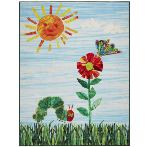 Eric Carle "The Very Hungry Caterpillar" Elementary Sun Scene Machine Washable Kids Area Rug, Blue/Green, 4'11"X6'6" & Reviews | Wayfair