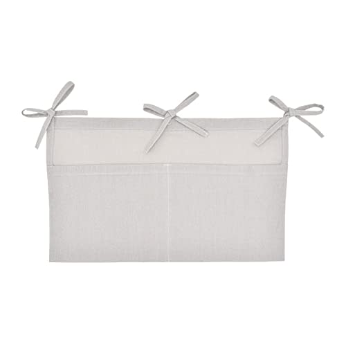 Linen Baby Bedside Hanging Storage Bag,2 Pockets Organizer for Baby Cribs and Toys (Light Gray)