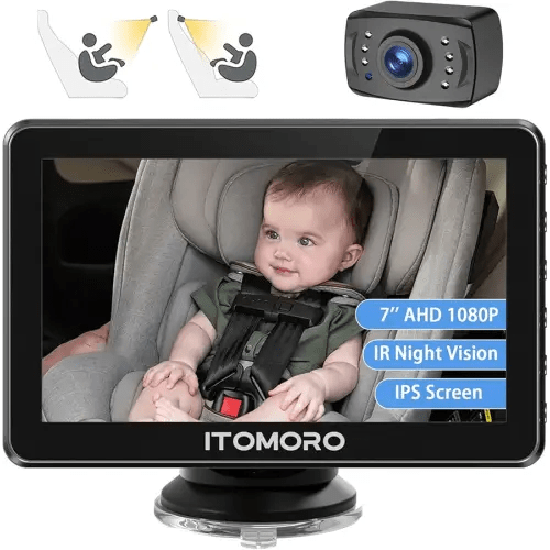 Itomoro Baby Car Camera 7 Inch 1080P Display, 360° Rotating Backseat Camera for Baby Easily Install Car Camera for Baby with Wide View and Night Vision Function Baby Car Monitor