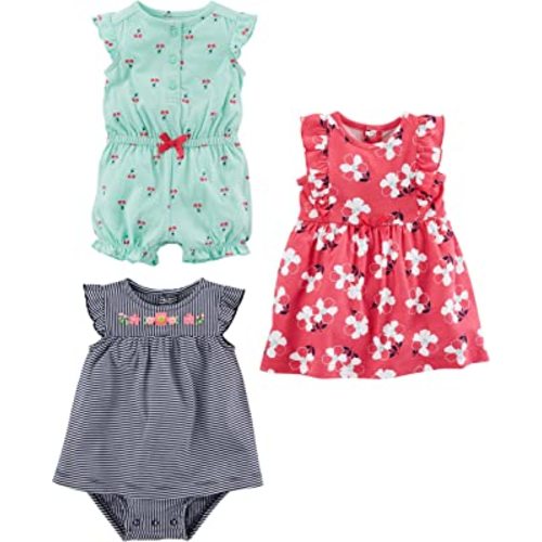 Simple Joys by Carter's Baby Girls' 3-Pack Romper, Sunsuit and Dress