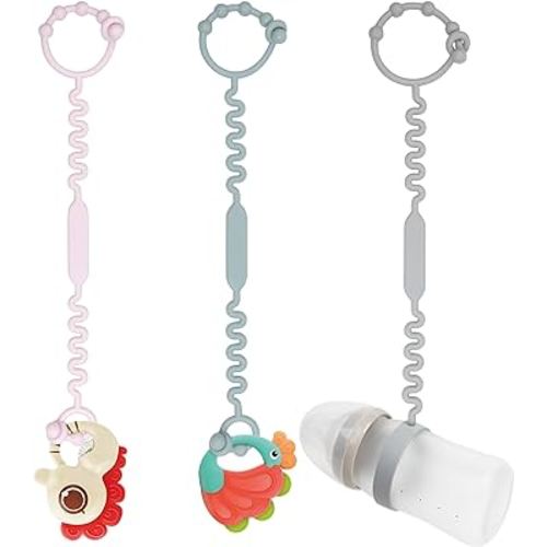 Toy Tethers for Babies, Pacifier Holder Clip with Self-Adjusting Bayonet, Pure Silicone Material Without BPA; Can Be Used for Teethers, Feeding Bottles, Toys, Cribs, High Chairs(Pink+Gray+Dark Gray)