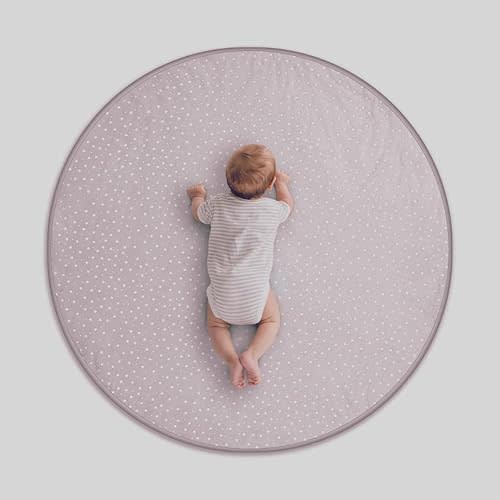 Byrd & Blume Round Baby Play Mat, Organic Cotton Soft Padded Nursery Floor Mat, Safe Hypoallergenic Baby Mat, Reversible, Foldable, Portable Infant Tummy Time Mat Fits Tents & Playpens (40"x40") Pink