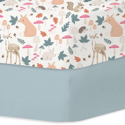 Little Grape Land Crib Sheets 2 Pack, Microfiber Fitted Crib Sheet for Standard Crib Mattress 52"x28"x8", Soft and Neutral Baby Crib Sheets for Boys and Girls, Breathable & Easy Care, Woodland Fawn